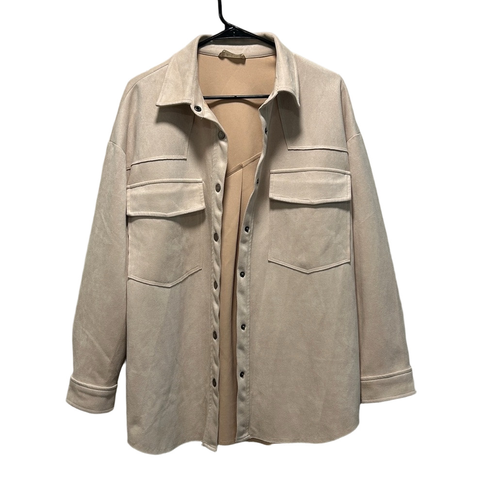 Altar'd State Light Pink Faux Suede Snap Button Long Shacket Size Medium